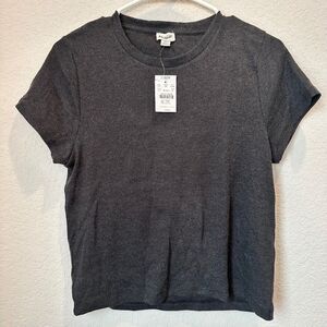 NWT J. Crew Factory Grey Ribbed Cropped Crew Neck T-Shirt - Size XL